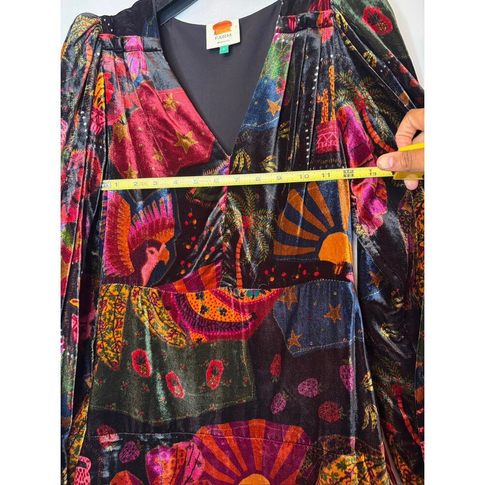 NWOT Farm Rio Crazy Mix Plunge Neck Long Sleeve Velveteen Mini Dress S #D6966 - Picture 5 of 5